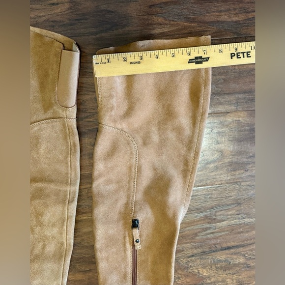 Kelsi Dagger Brooklyn Logan Fawn Thigh High Suede Boots Stacked Heel Chic Size 7 - Picture 6 of 11